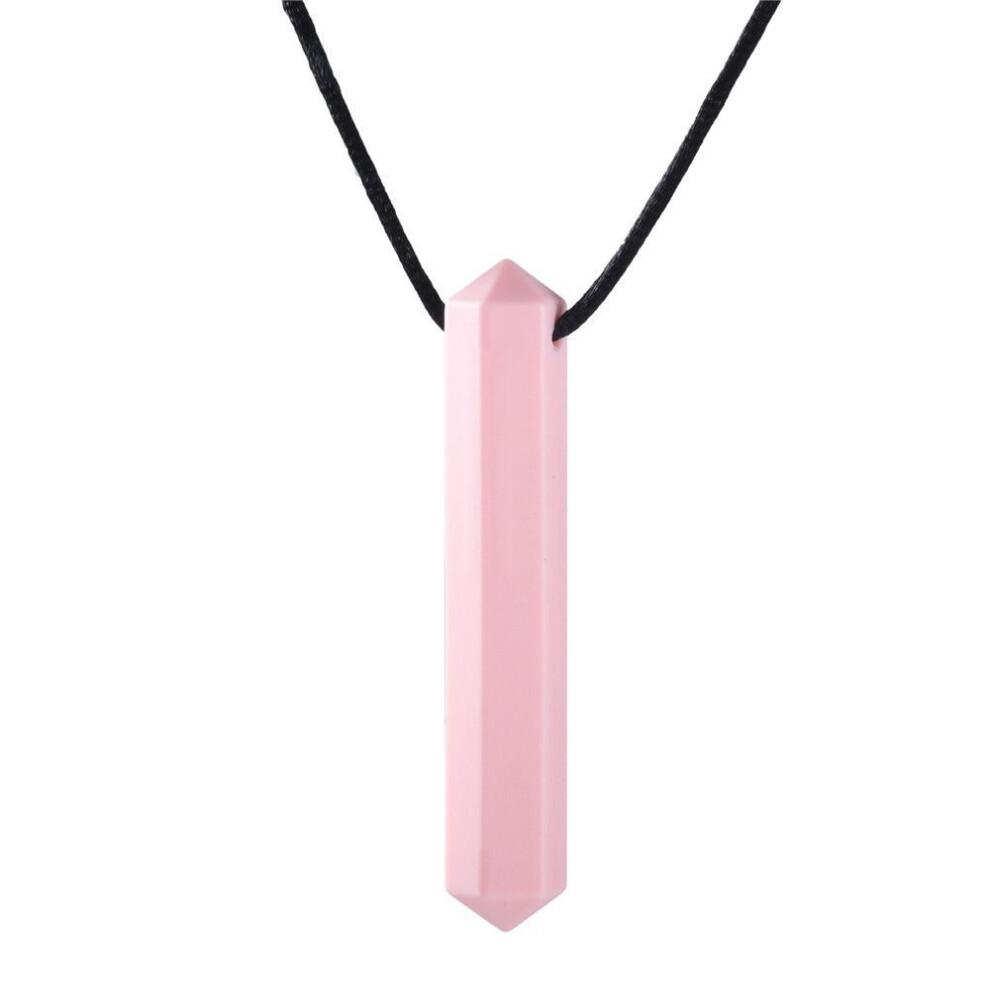 (pink) Silicone Anti Autism ADHD Biting Teether Necklace Sensory Chew Teething Toys Chewy Necklace