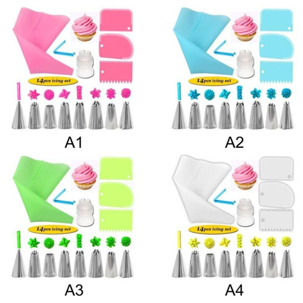 (blue) 14 Pcs/set Diy Silicone Pastry Bag Nozzles Drop Tips Icing Piping Cream Pastry Bags +8 Nozzle Set Reusable Cake Decorating Tools