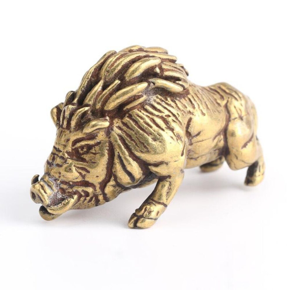 Brass Wild Boar Pig Swine Vintage Simulated Animal Statue Metal Figure Props Home Office Desk Decor Ornament Toy Tea Pet Gift
