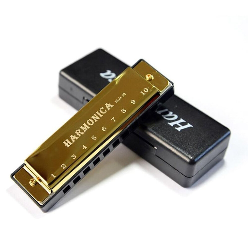(gold) Harmonica 10 Holes Diatonic Key C Blues Jazz Mouth Organ