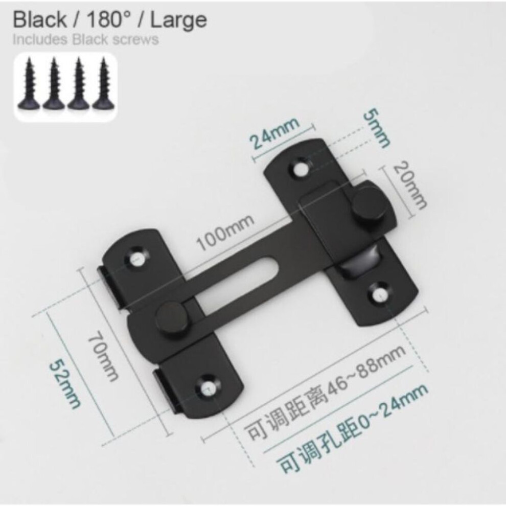 (Black Large Flat) Sliding Barn Door Latch For Locking Sliding 90/180 Degree Right Angle Door Lock Gate Bolt Wine Cabinet Closet Window Door Lock Plug