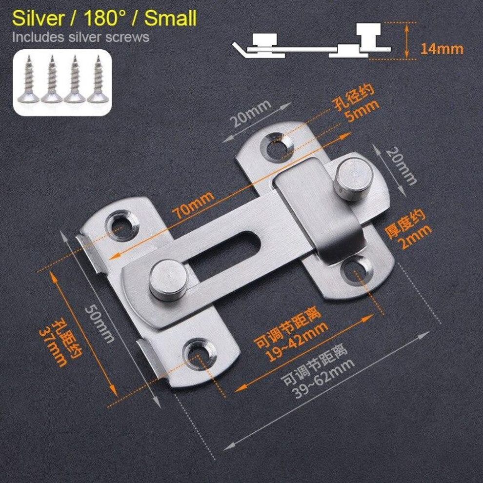 (Silver Small Flat) Sliding Barn Door Latch for Locking Sliding 90/180 Degree Right Angle Door Lock Gate Bolt Wine Cabinet Closet Window Door Lock Plug