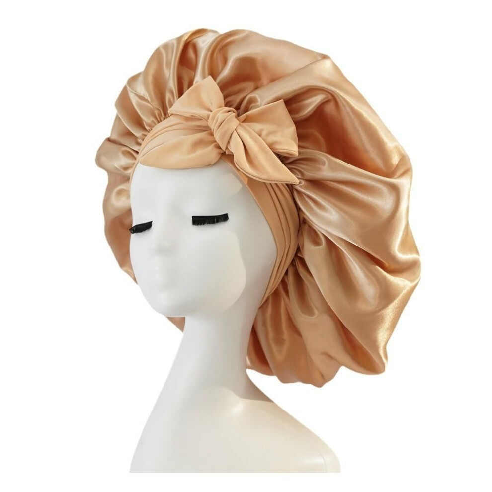 Gold (Gold) Satin Bonnet Silk Satin Night Sleep Cap Polyester Elastic Night Sleeping Shower Cap Hair Bonnet Hat Head Cover