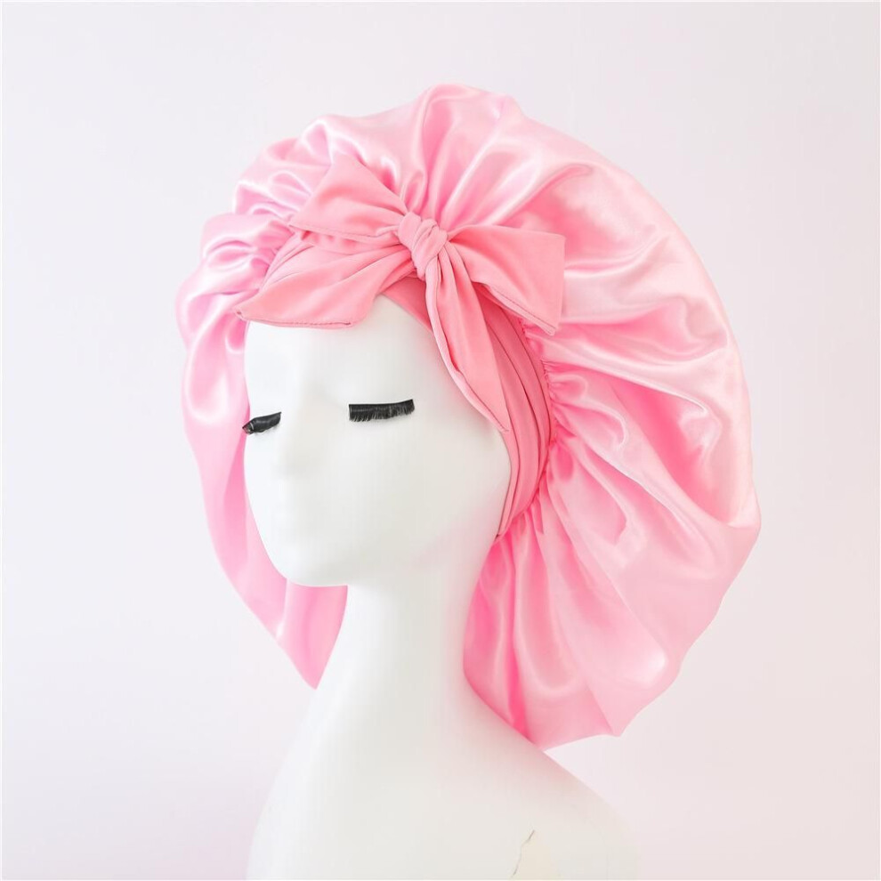 (pink) Satin Bonnet Silk Satin Night Sleep Cap  Polyester Elastic Night Sleeping Shower Cap Hair Bonnet Hat Head Cover