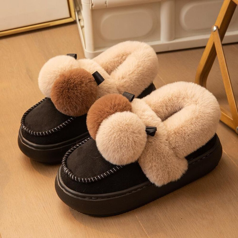 (black, 36/37) Womens House Shoes Memory Foam Moccasin Slippers Winter Warm Fleece Lined Faux Suede Home Shoes With Anti-skid Sole Indoor Loafers