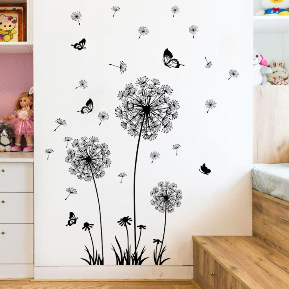 (black, M) Butterfly Flying Black Dandelion Bedroom Living Room Decoration Stickers Wall Stickers Home Decor