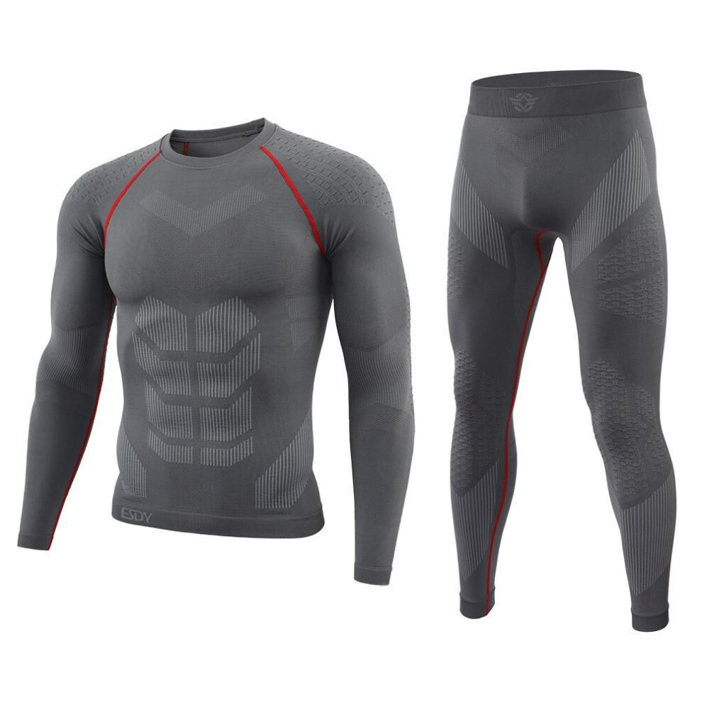 (gray, M) Men&apos;s Outdoor Seamless Underwear Sports Fitness Suit Yoga Ski Fitness Wear