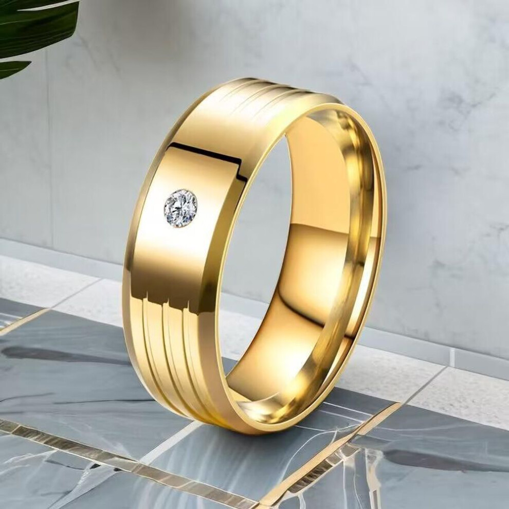 (gold, 8) New Fashion Titanium Steel Ring With Diamond Personality Men&apos;s Ring Ring Accessories