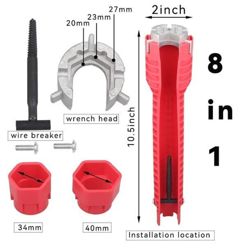 (red, 8 in 1) 1 Set Multifunctional Faucet And Sink Installation Wrench Plumbing Tools Plumbing Wrench Kitchen Bathroom Plumbing Repair