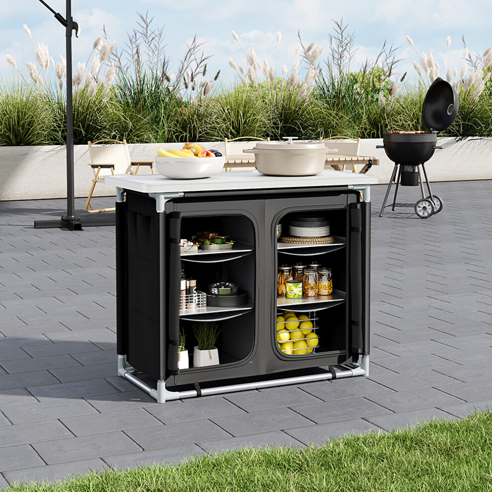 Camping Kitchen Table Portable Cabinet Kitchen Storage Black