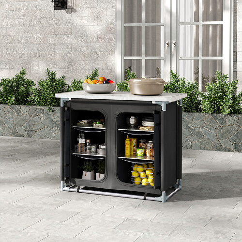 Camping Kitchen Table Portable Cabinet Kitchen Storage Black 1