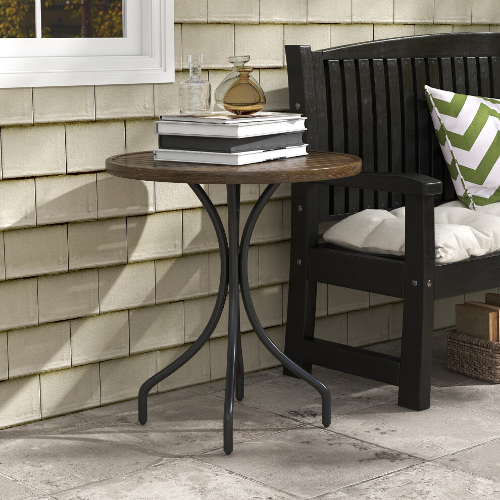 Outsunny Round Garden Table Outdoor Side Table With Steel Frame Brown