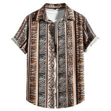 (XL)Spring And Summer Men's Beach Shirt, Printed Loose Lapel Short-sleeve Shirt
