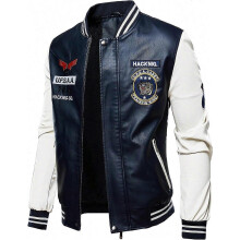 (L,White)Men's Faux Leather Bomber Jacket Leather Jacket Stand Collar Lightweight Leather Jacket Motorcycle PU Jacket