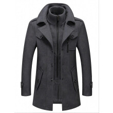 (5XL,Dark Grey)Men's Business Tweed Coat Fashion Double Collar In Long Tweed Jacket Fall And Winter
