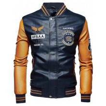 (L,Black)Men's Faux Leather Bomber Jacket Leather Jacket Stand Collar Lightweight Leather Jacket Motorcycle PU Jacket