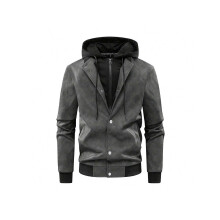 (XXL,Grey)Men's Faux Leather Jacket Vintage Stand Faux Leather Jacket Motorcycle PU Jacket