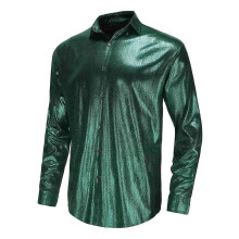 (4XL)Men's Glitter Sequins Shirts Disco Long Sleeve Shirts