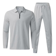 (S,Grey)Men's 2 Pieces Outfits Casual Polo Shirt Athletic Jogging Suit Sets