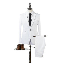 (XL,White)Men Business Formal Suit Set Slim Fit Wedding Blazer Pants 2 Piece_s