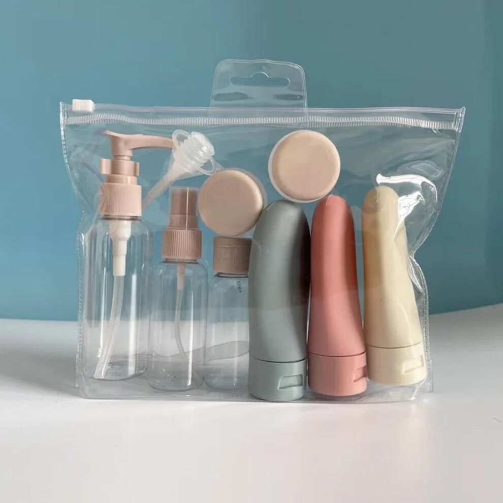 (as the picture) 11pcs Travel Bottles Set With Storage Bag Travel Size Empty Liquid Cream Lotion Containers Fine Mist Spray Bottle Squeeze Tubes
