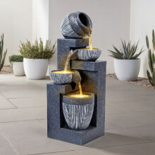 Solar Power Outdoor Cascading LED Tiered Water Fountain Garden