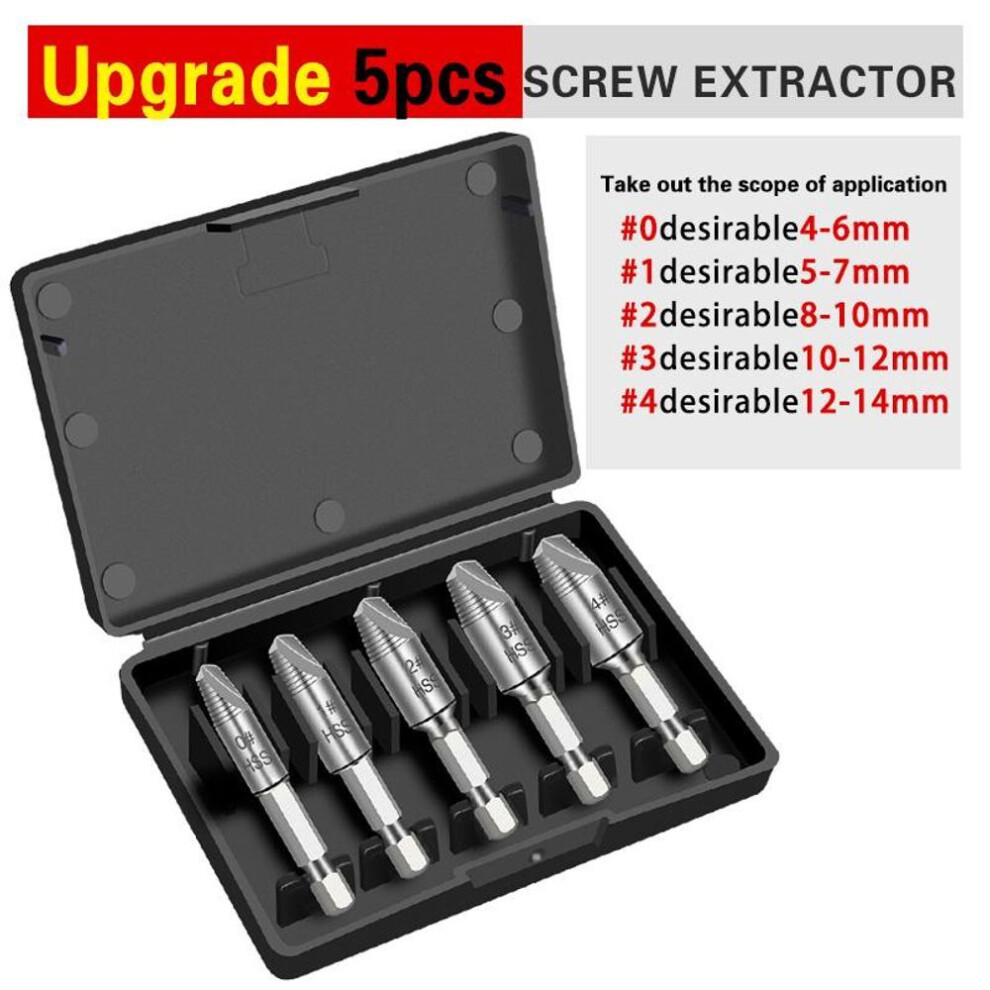 (silver, Hexagonal) 5 Pieces Damaged Screw Puller Drill Bit High Speed Steel Double Easy Remove Side Drill Broken Screw Remove Bolt