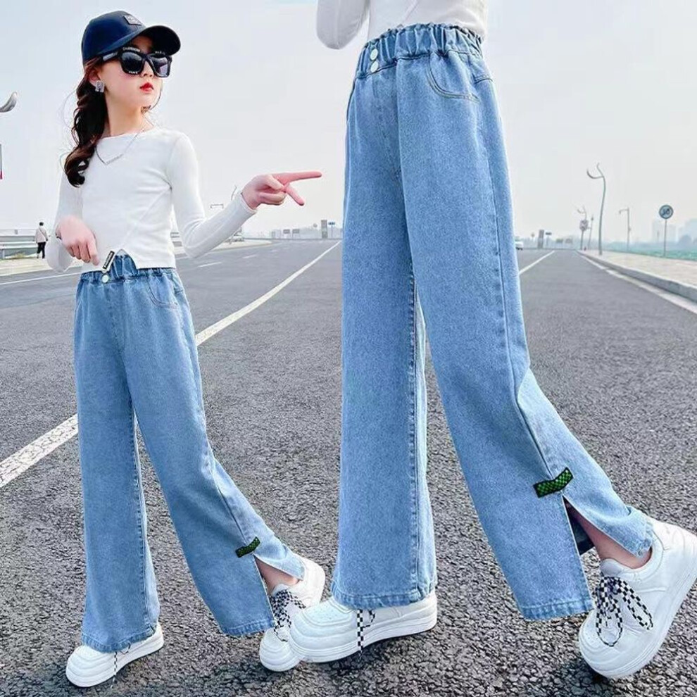 (bondi blue, 130) Spring and Autumn Girls&apos; Denim Pants Girls&apos; Fashion Loose Jeans Single Pants Children&apos;s Wear Baby New Pants