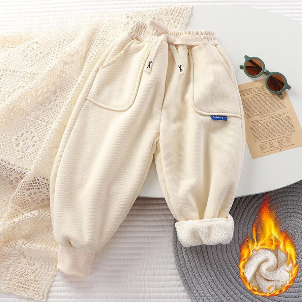 (beige, 2-3Y/100cm) Children&apos;s Padded Winter Casual Pants Children&apos;s Padded Sweatpants Boys&apos; Winter Pants 1-12 Years