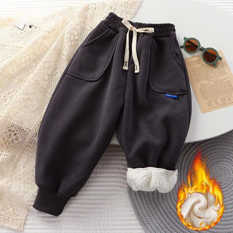 (grey, 9-10Y/150cm) Children&apos;s Padded Winter Casual Pants Children&apos;s Padded Sweatpants Boys&apos; Winter Pants 1-12 Years