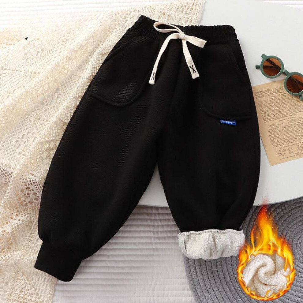 (black, 5Y/120cm) Children&apos;s Padded Winter Casual Pants Children&apos;s Padded Sweatpants Boys&apos; Winter Pants 1-12 Years
