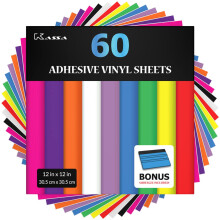 Kassa 60 Hojas de Vinilo Permanente 10 Colores Vivos de 12" x 12" con Espátula Incluida