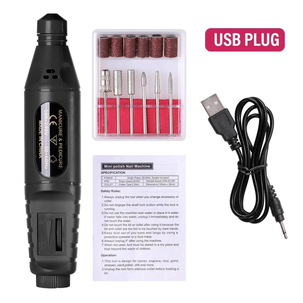 (black) Portable Electric Nail Drill Machine Manicure Milling Cutter Set Nail Files Drill Bits Gel Polish Remover Tools