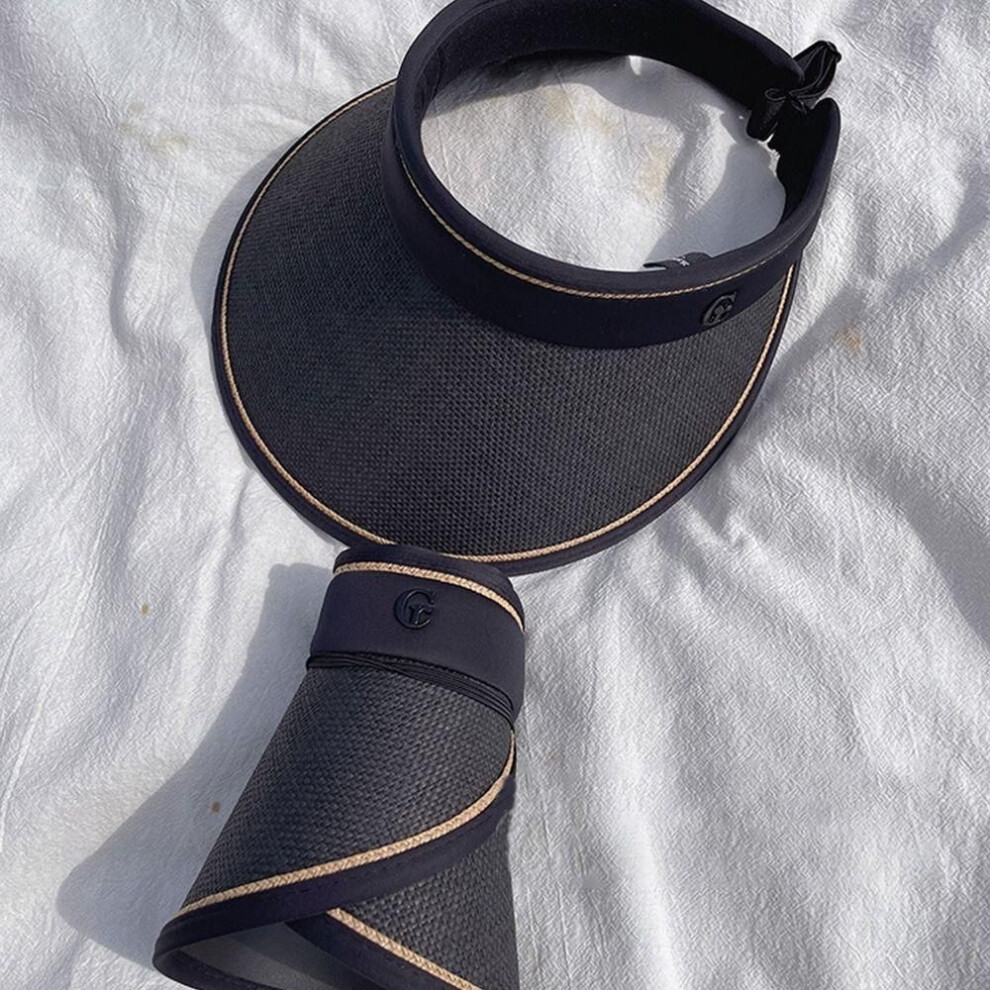 (black) Portable Women Girls Uv Protection Foldable Visors Casual Straw Cap Sun Hats Sunshade Beach Hat