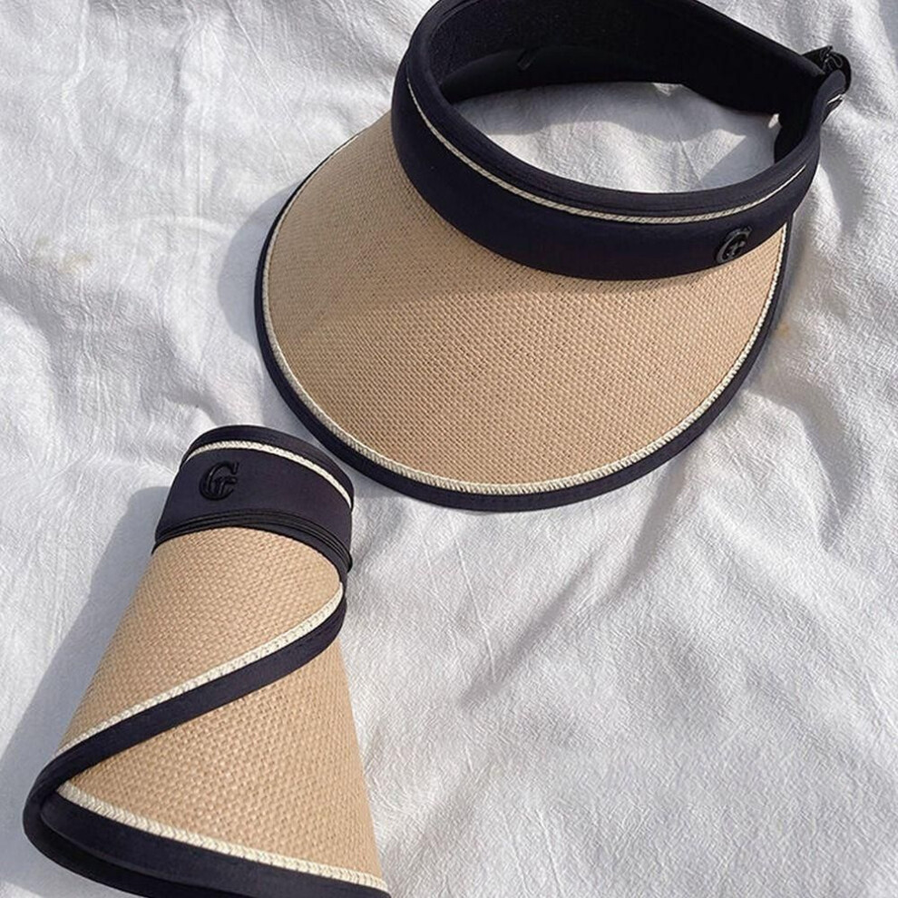 (khaki) Portable Women Girls Uv Protection Foldable Visors Casual Straw Cap Sun Hats Sunshade Beach Hat