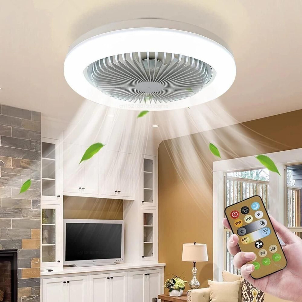 (white) Ceiling Fans With Remote Control And Light 30w Led Lamp Fan Smart Ceiling Fan For Sitting Room Bedroom E27 Converter Base