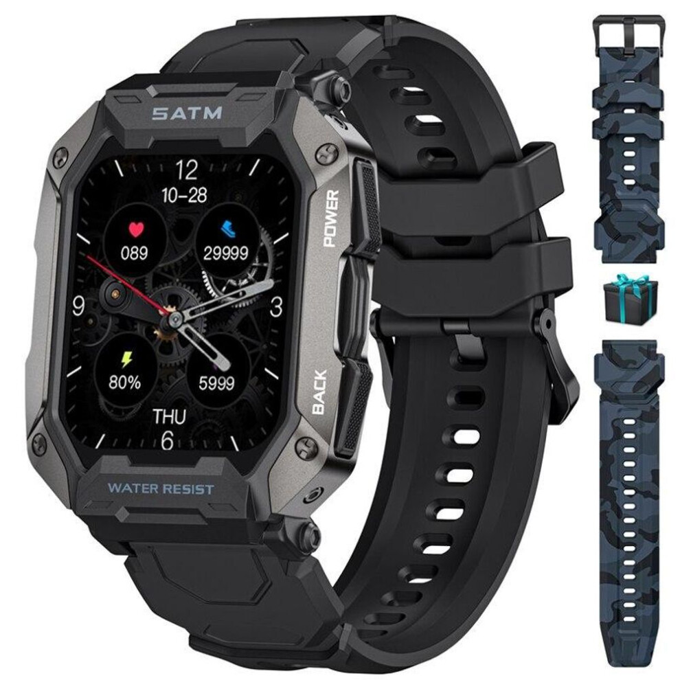 (black, double strap) Zodvboz New Smart Watch For Men Bluetooth Full Touch Screen 5atm Waterproof Watches Sports Fitness Smartwatch Man Relogio Masculino