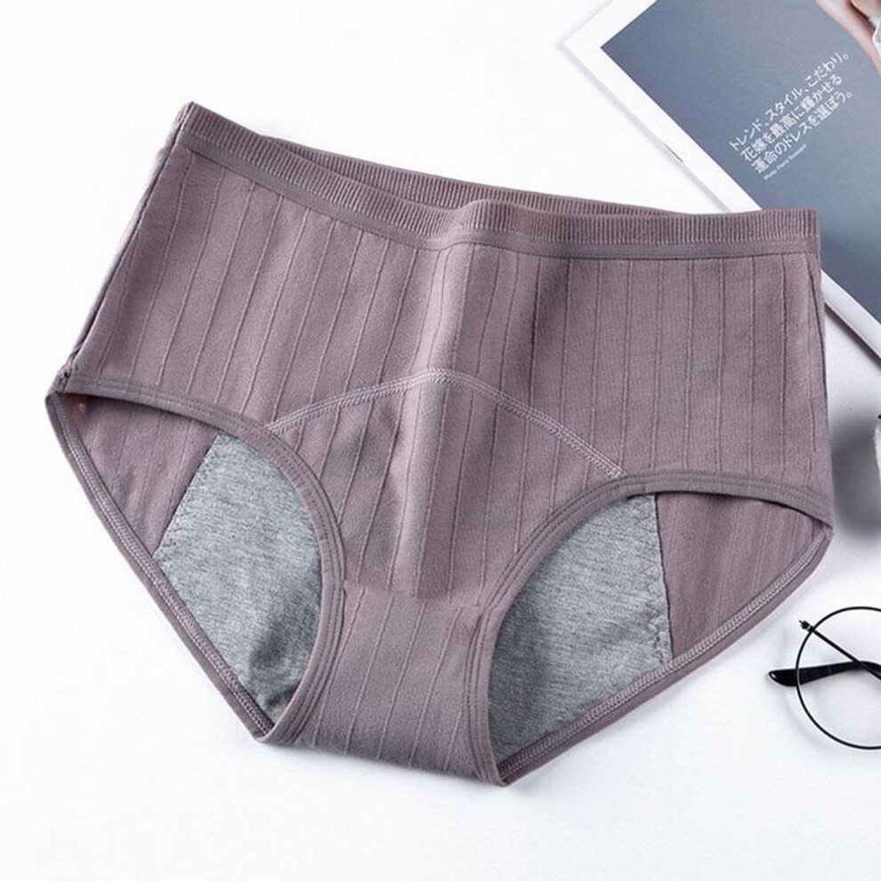 (purple, XL) Women Underwear Breathable Mid-waist Menstrual Knickers Cotton Panties Period Pants Leak-proof