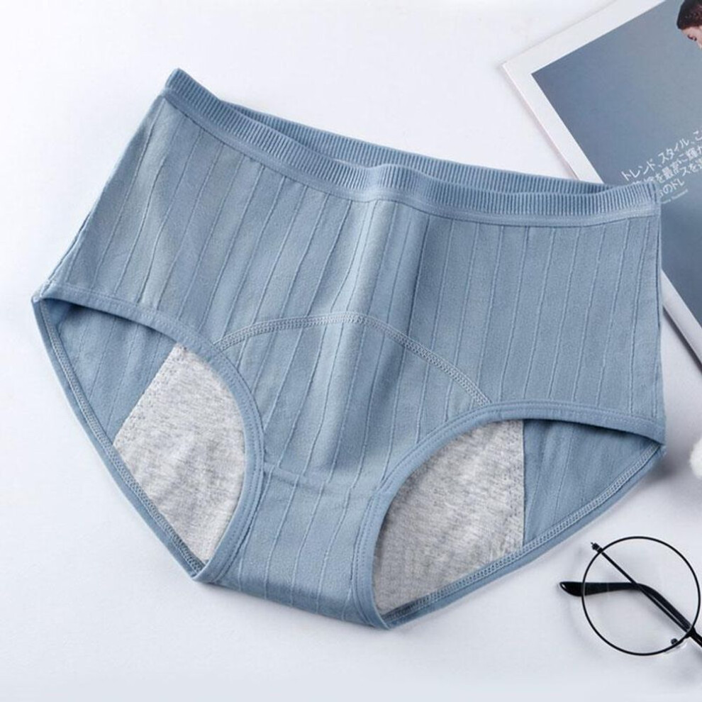 (blue, XL) Women Underwear Breathable Mid-waist Menstrual Knickers Cotton Panties Period Pants Leak-proof