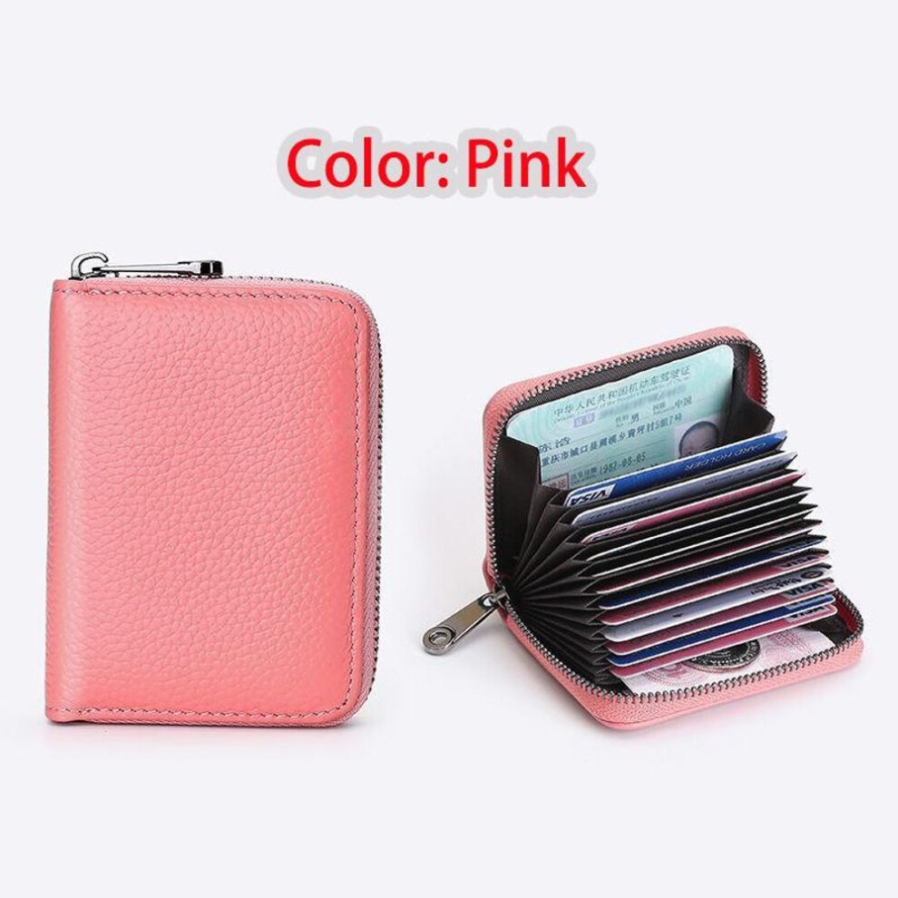 (pink) New 2021 Genuine Leather Credit Card Wallet Men And Women Fashion Id Card Holder Walet Slim Small Business Card Holders Bag