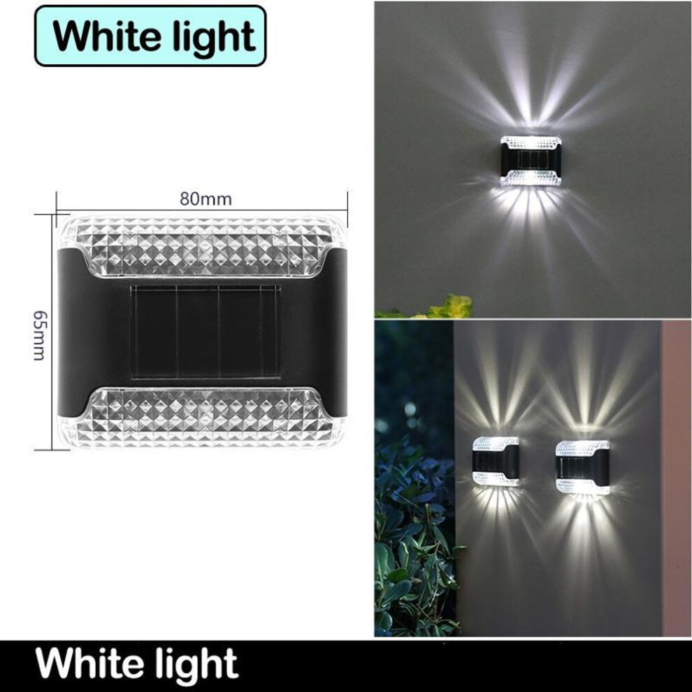 (B (White)) New Solar 4LED Shadow Wall Lamp Outdoor Garden Courtyard Decoration Household Night Lamp Waterproof Upper and Lower Luminous Decorative Wall Lamp