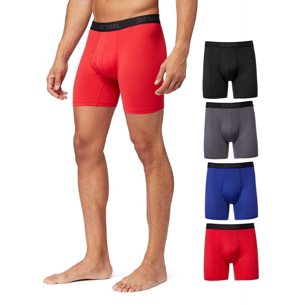 Lot de 4 boxers performants ? s?chage rapide en maille active pour homme 32 DEGREES COOL, noir/anthracite/bleu/feu, taille XX-Large