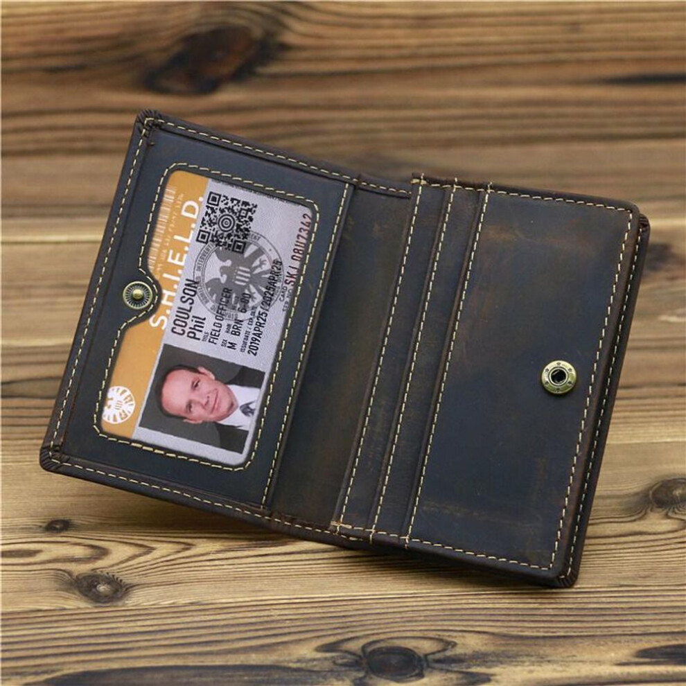 (dark coffee) Vintage Crazy Horse Leather Credit Card Holder Wallet Mens Real Cowhide Slim Id Vip Photo Cards Bags Small Change Coins Pouches