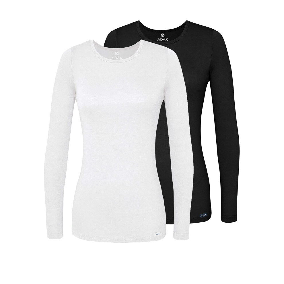 Adar Underscrubs Voor Dames 2-Pack - Lange Mouwen Underscrub Comfort Tee - 2902 - Zwart/Wit - 3X-image