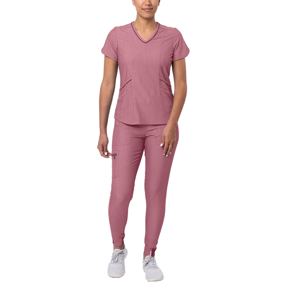 Ensemble de tenue de sport moderne Adar Pro Heather pour femme   : haut     col en V et pantalon de jogging de yoga   - P9500H - Vin chin    - M