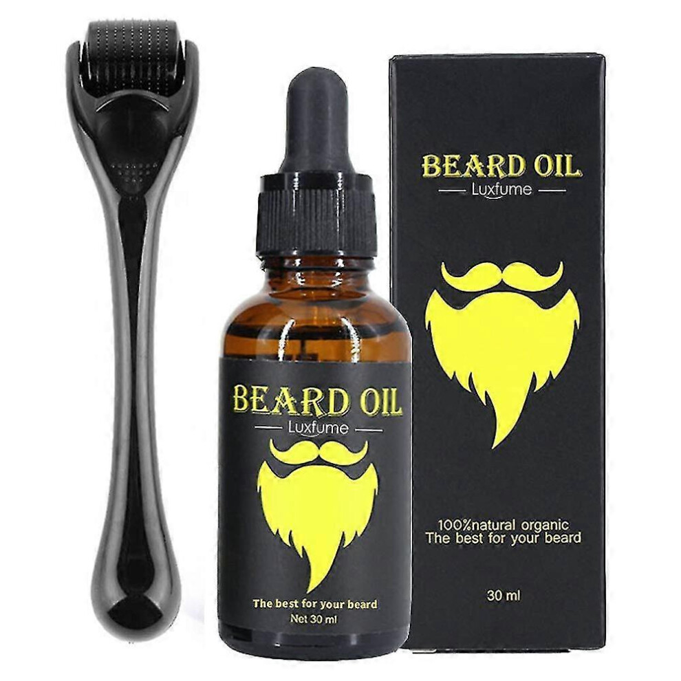 Beard growth kit, Derma Roller 0.3mm and oil for men, grooming tool to promote facial hair growth