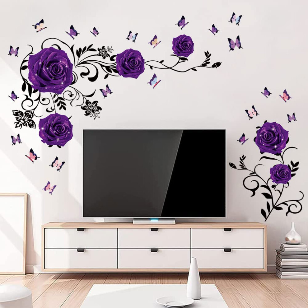 Zona Supzone Purple Rose Wall Stickers Rose Flower Vine Wall Decal Purple P
