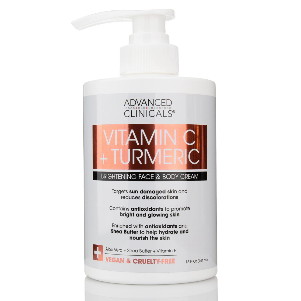 Advanced Clinicals Vitamin C  Turmeric Cream  Firming  Brightening 15 Fl Oz Face  Body Moisturizer with Shea Butter  Vitamin