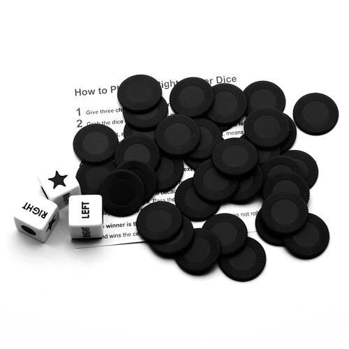 Jeu de dés Bilywey Left Right Center avec 3 dés + 36 jetons noirs (Noir) 2