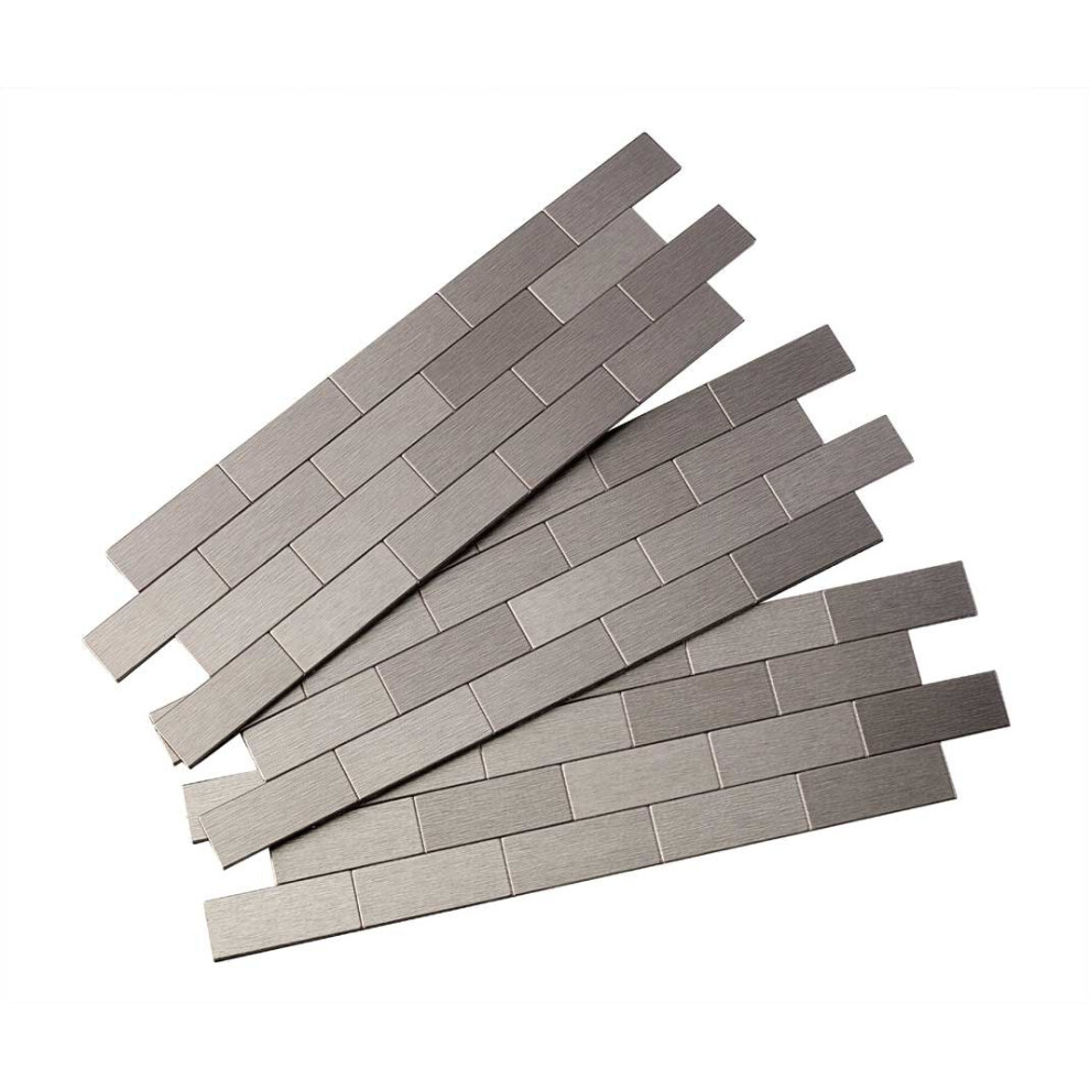 Aspect Peel And Stick Backsplash 12.5In X 4In Subway Stainless Matted Metal Tile For Kitchen And Bathrooms (3-Pack) 764890485506